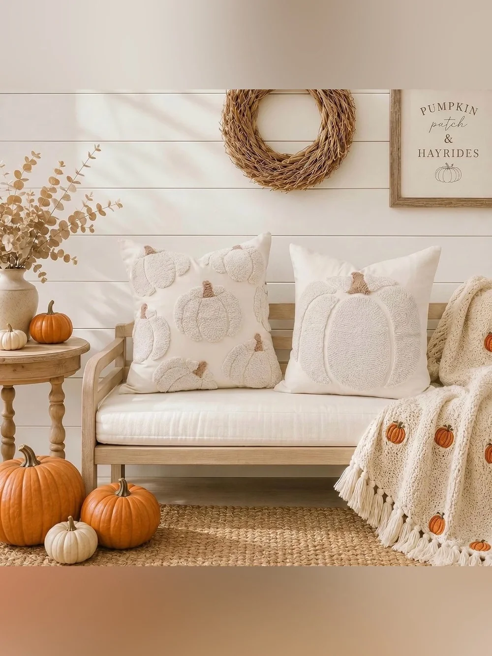 NWT Embroidered Pumpkins Throw Pillow Covers 18x 18 inch Set